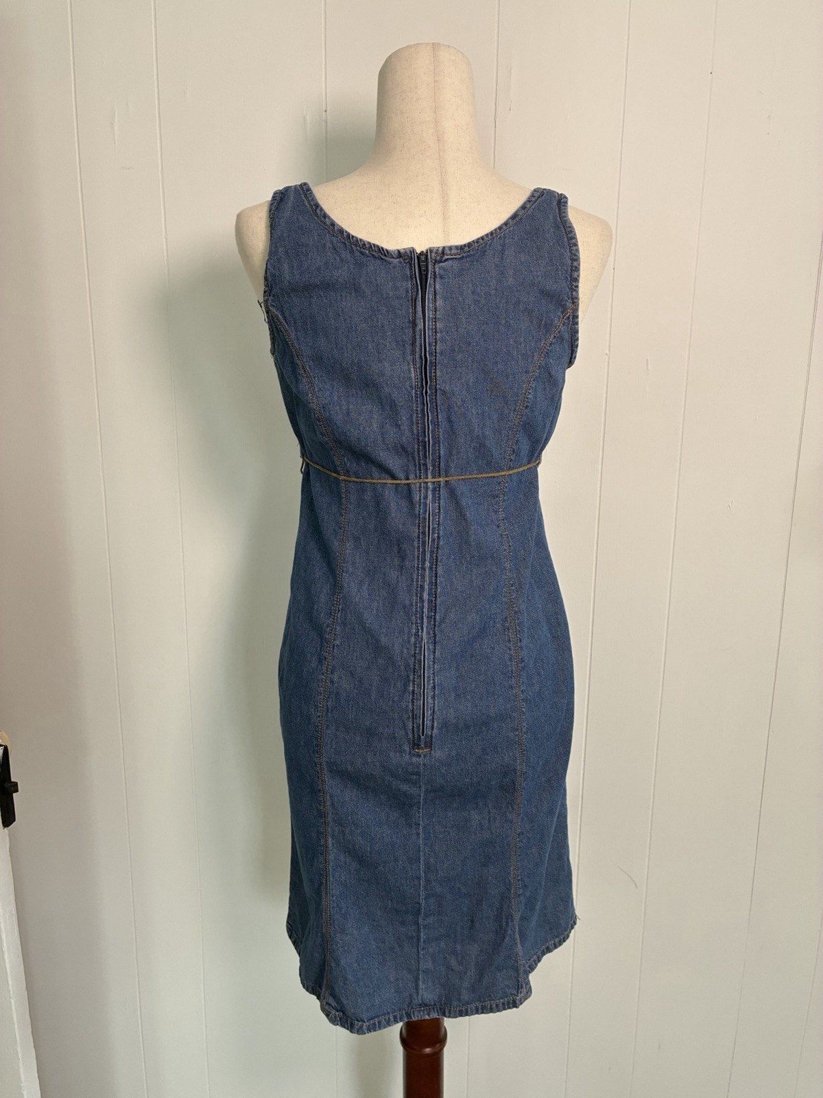 Women’s 100% Cotton Denim Belted Mini Dress Floral Embroidery Size S Western