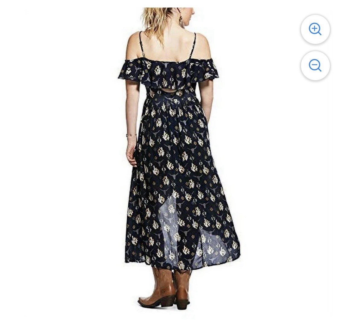 Ariat Western Rodeo Midi Dress Ruffle Hem Peasant Cowgirl Size 12 Blue