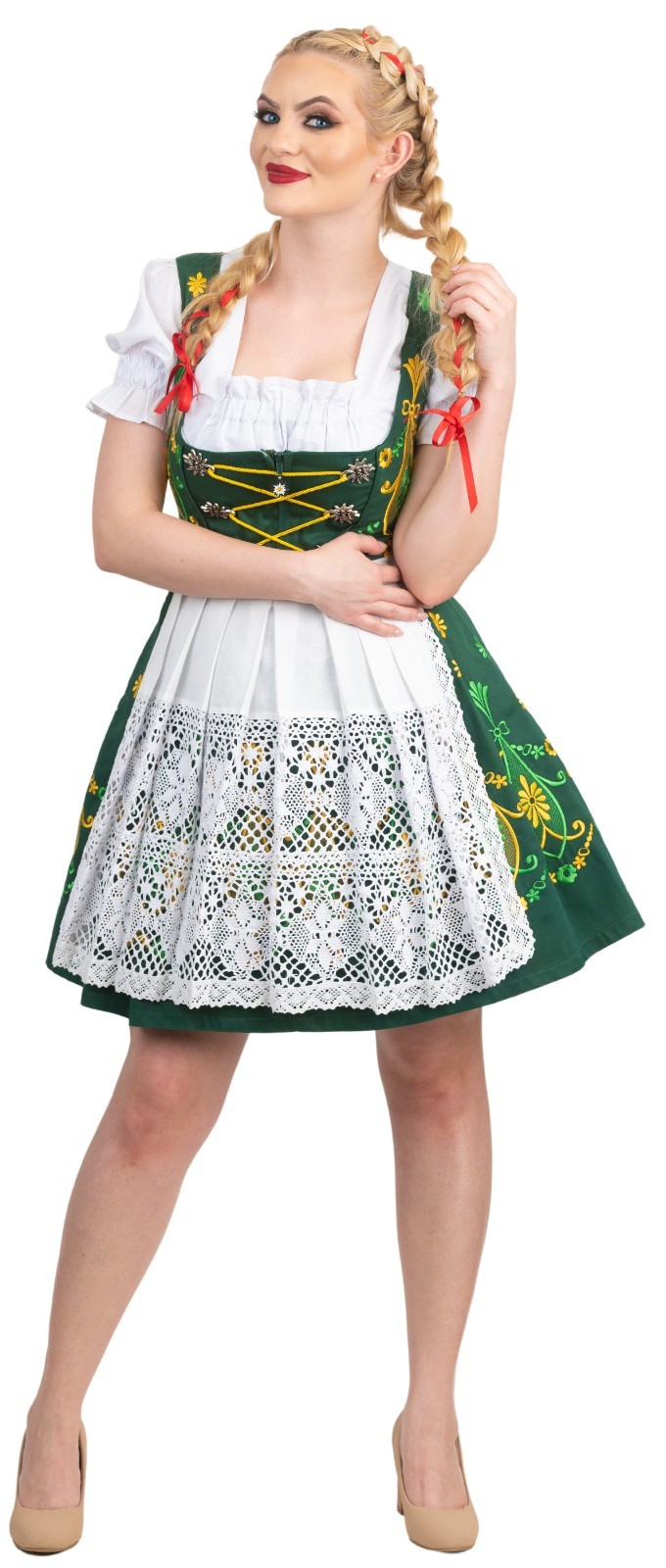 German Dirndl Dress Short Green Oktoberfest XS S M L XL 2XL Waitress Party Women