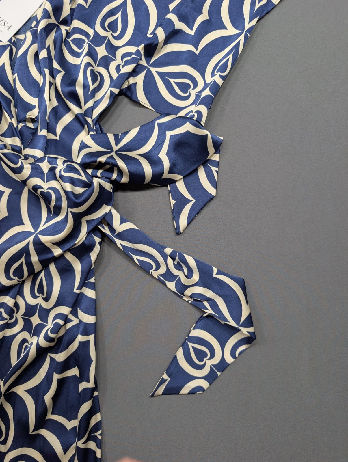 MISA Los Angeles Blue Floral Wrap Midi Dress Size M