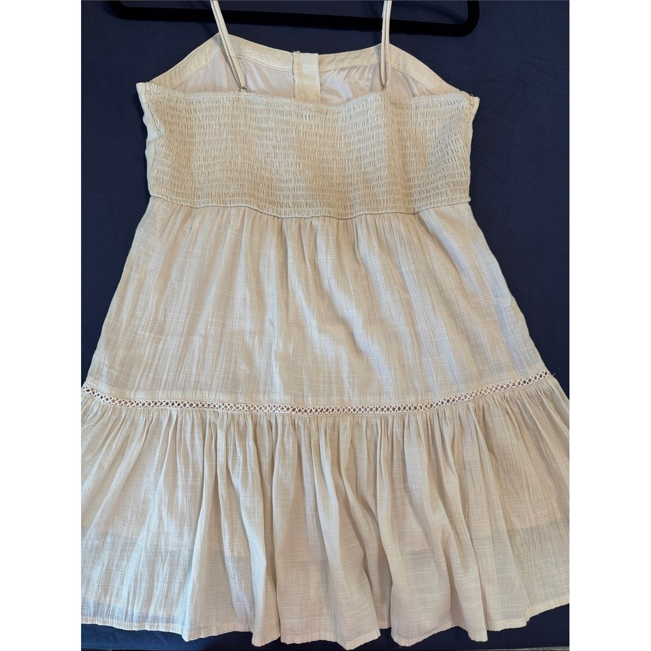 Cream Spaghetti Strap Button-Front Romantic Boho Sundress