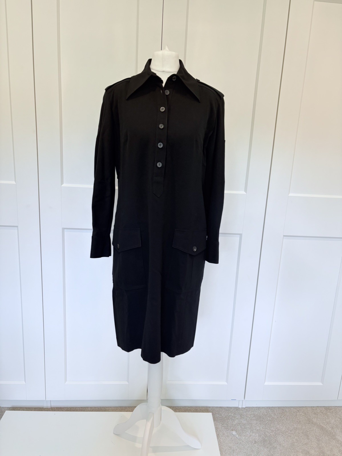 GUCCI TOM FORD FALL 1996 black military lapel button up dress IT 42 UK 10 US 6