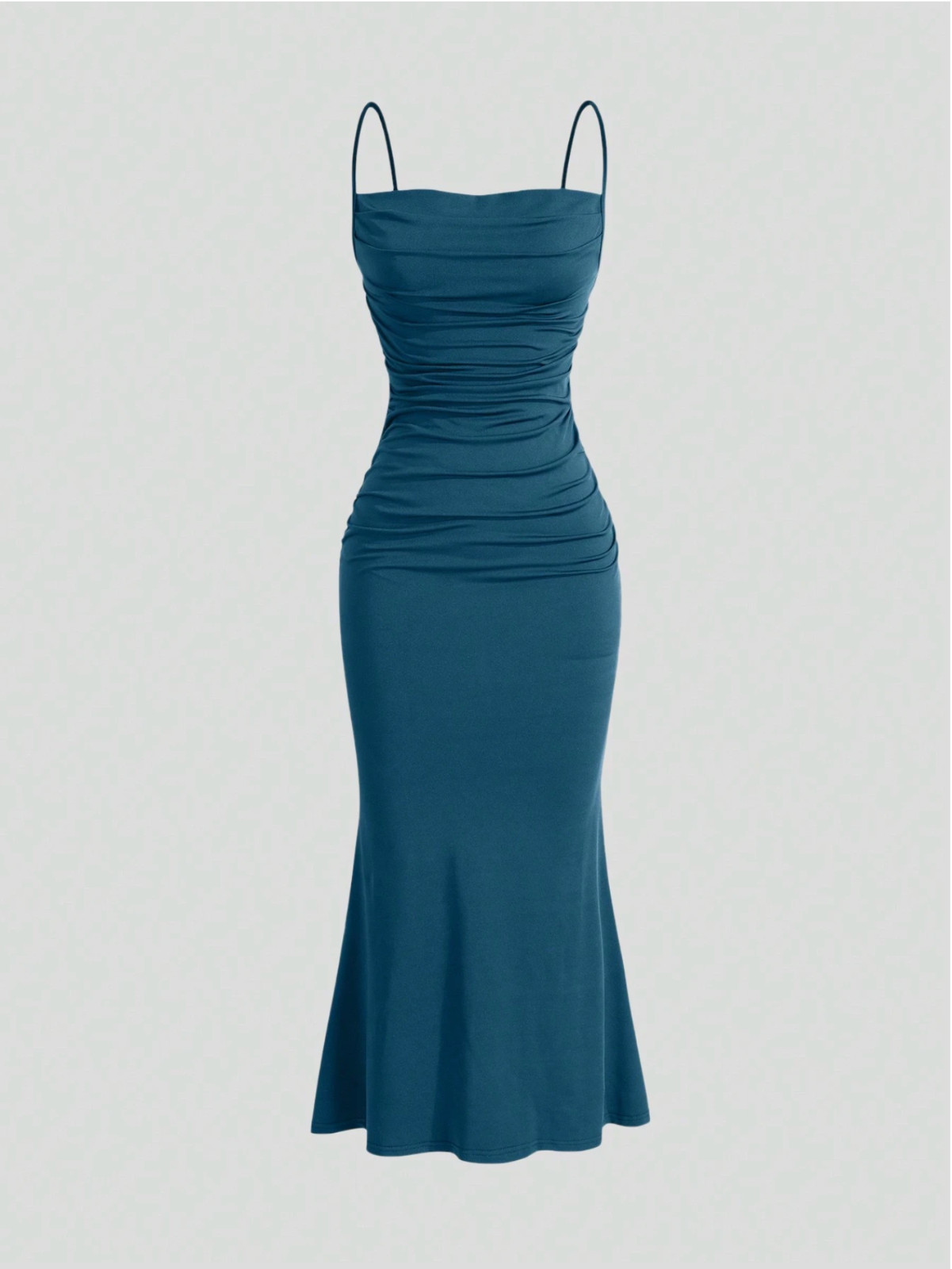 Teal Blue MOD Solid Ruched Mermaid Hem Cami Dress Sz XS S M L