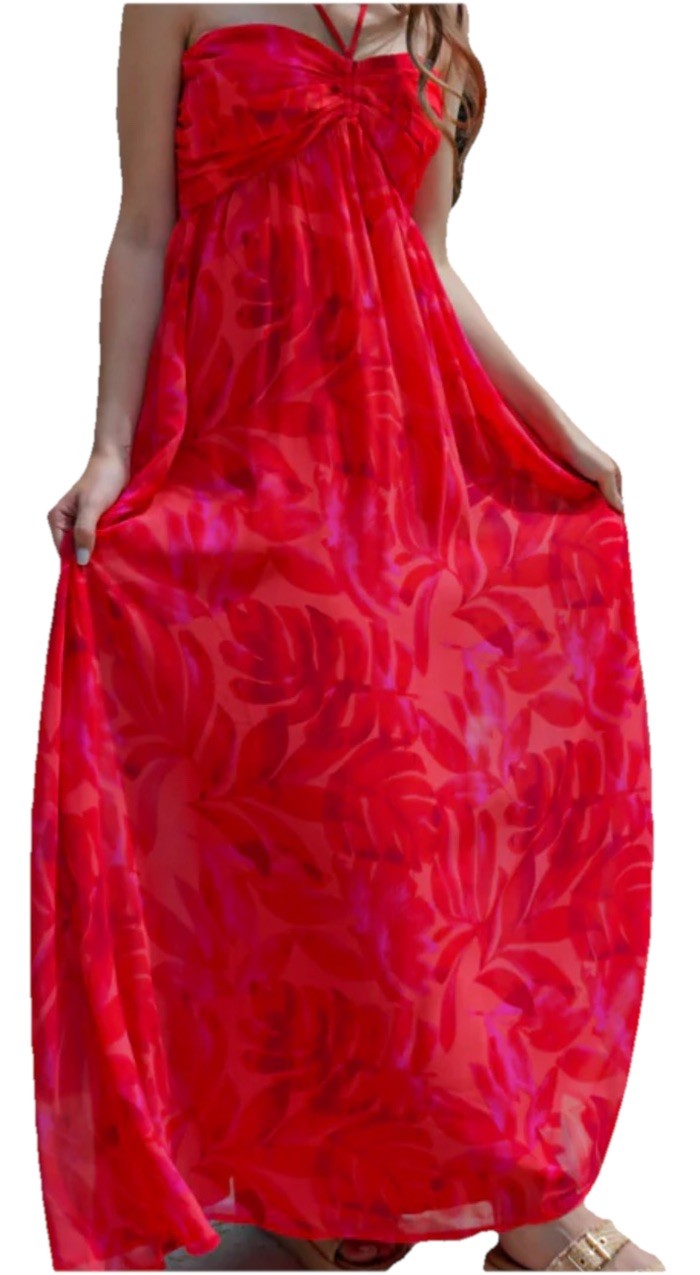 Dress Forum Red Tropical Print Straps Adjustable Maxi Dress Size M