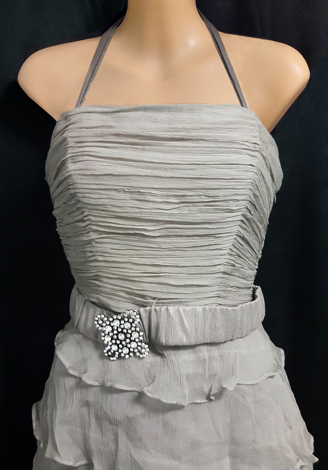 NWT Smoky Grey Strapless Detachable Ostrich Feather Cocktail Dress Size 8 Dolina
