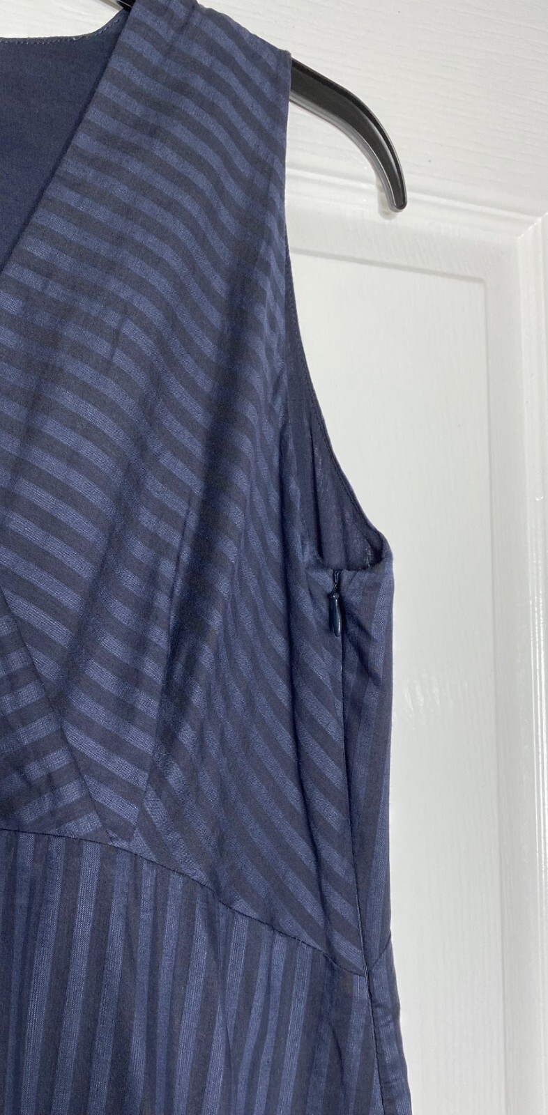 SPORTMAX Code Max Mara Tonal Stripe Cotton Poplin V-Neck Maxi Midi Dress 8/10 M