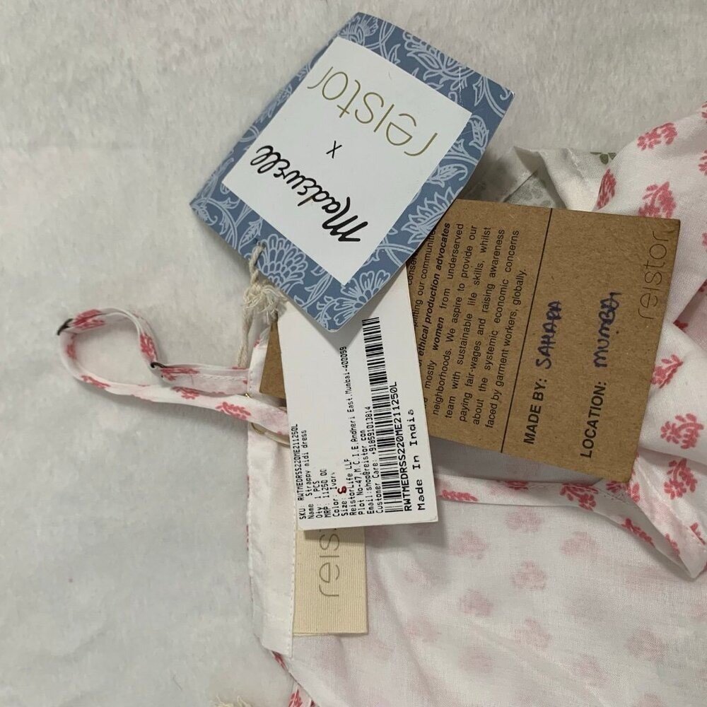 NEW Madewell x Reistor Ivory Floral Tencel Strappy Midi Dress Pink Green Small