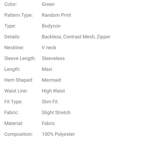 GREEN V NECK, RANDOM PRINT, BACKLESS, CONTRAST MESH, SEQUINED, MERMAI…