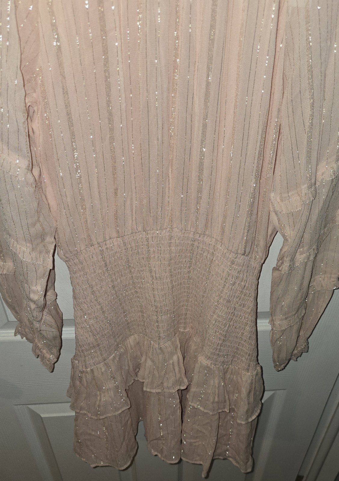 Allison New York Pixie Mini Dress Blush Pink Size Small Chiffon Ruffled Smocked