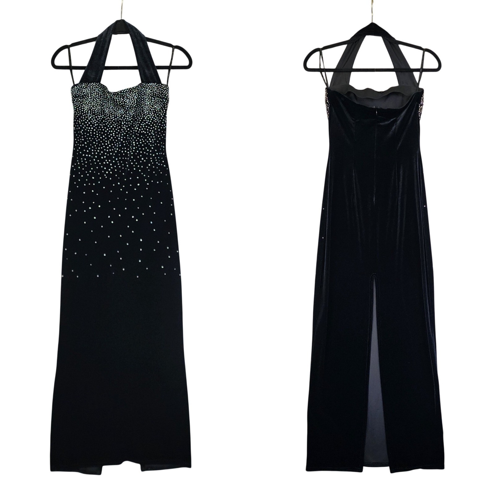 Scott McClintock Millennium 2000 Black Velvet Rhinestone Halter Gown Size 2 Y2K