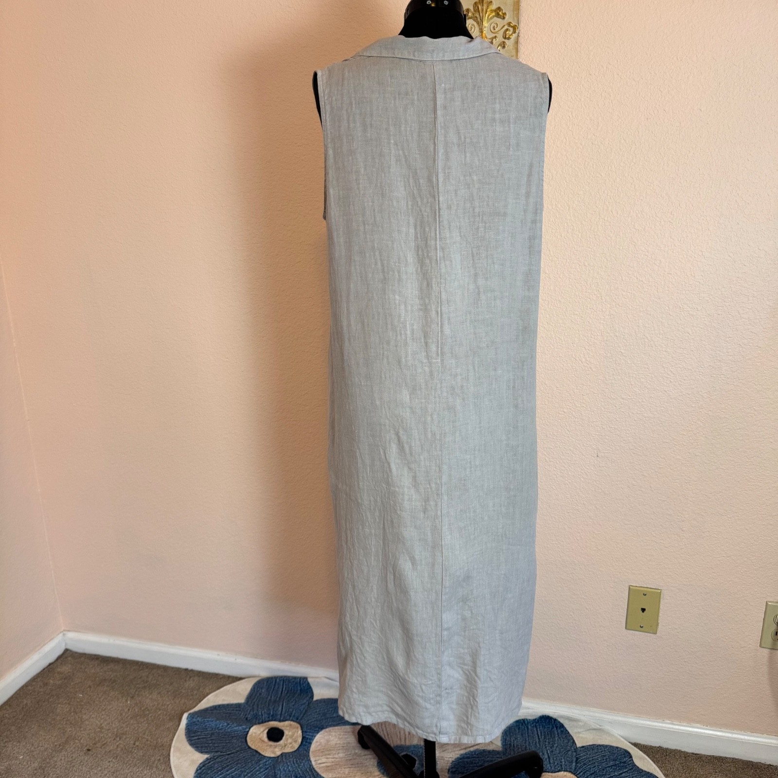 Pure Match Dress Maxi M Gray Linen Shift Sleeveless Coastal Beach USA Sundress