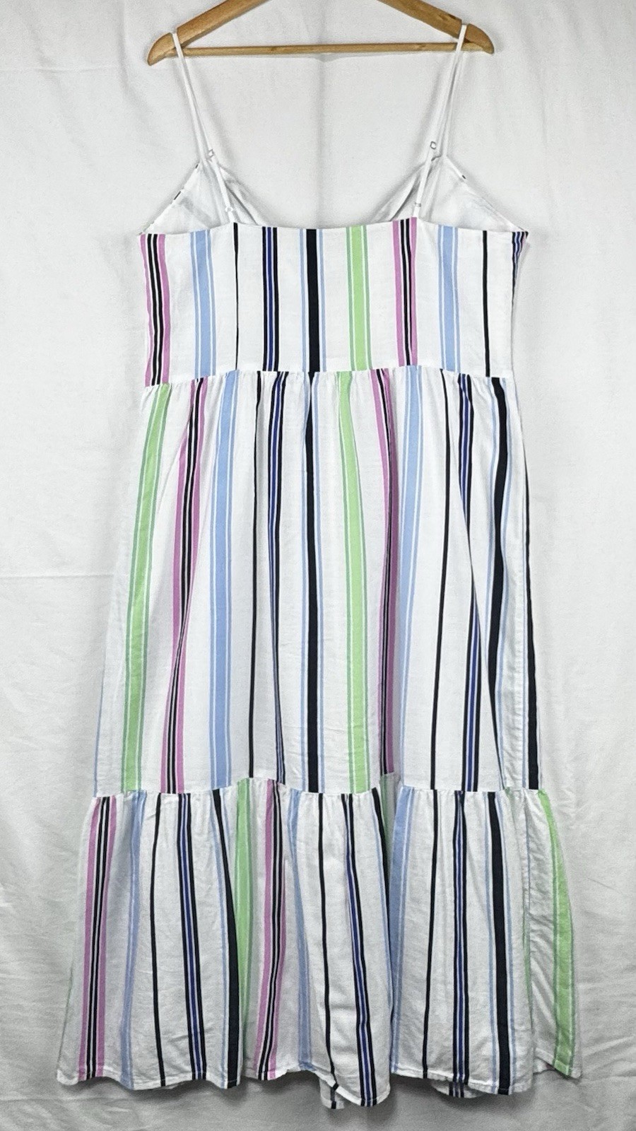 LOFT White Blue Striped Sweetheart Spaghetti Strap Lined Midi Summer Sundress 16