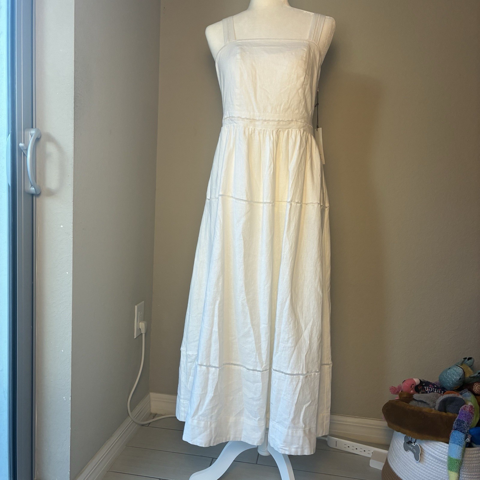 Lucky Brand White Linen Blend Tiered Maxi Dress NWT Size S