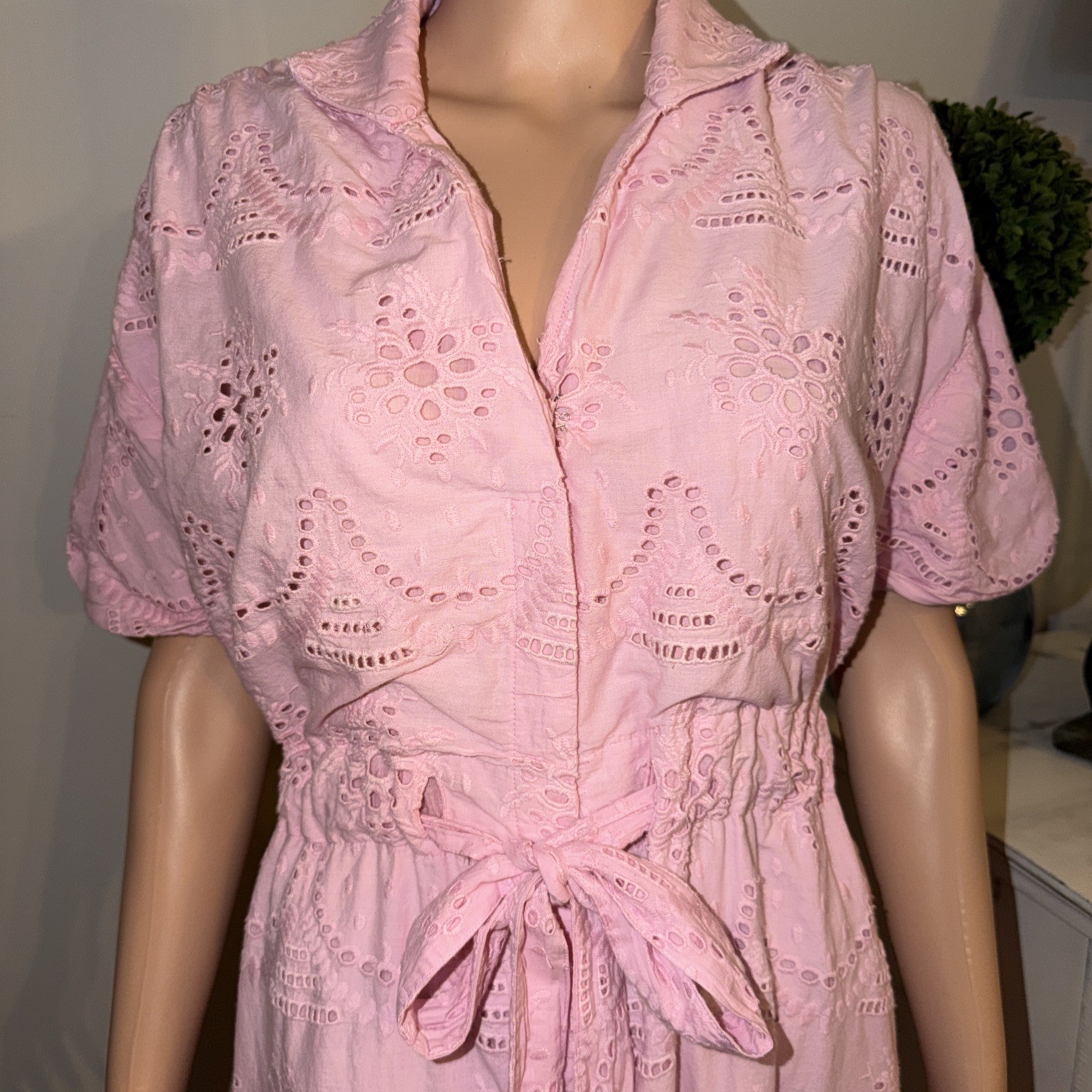 Holly Shae Design Button Front Maxi Dress Kaftan Sz L/XL Pink Islet Coastal