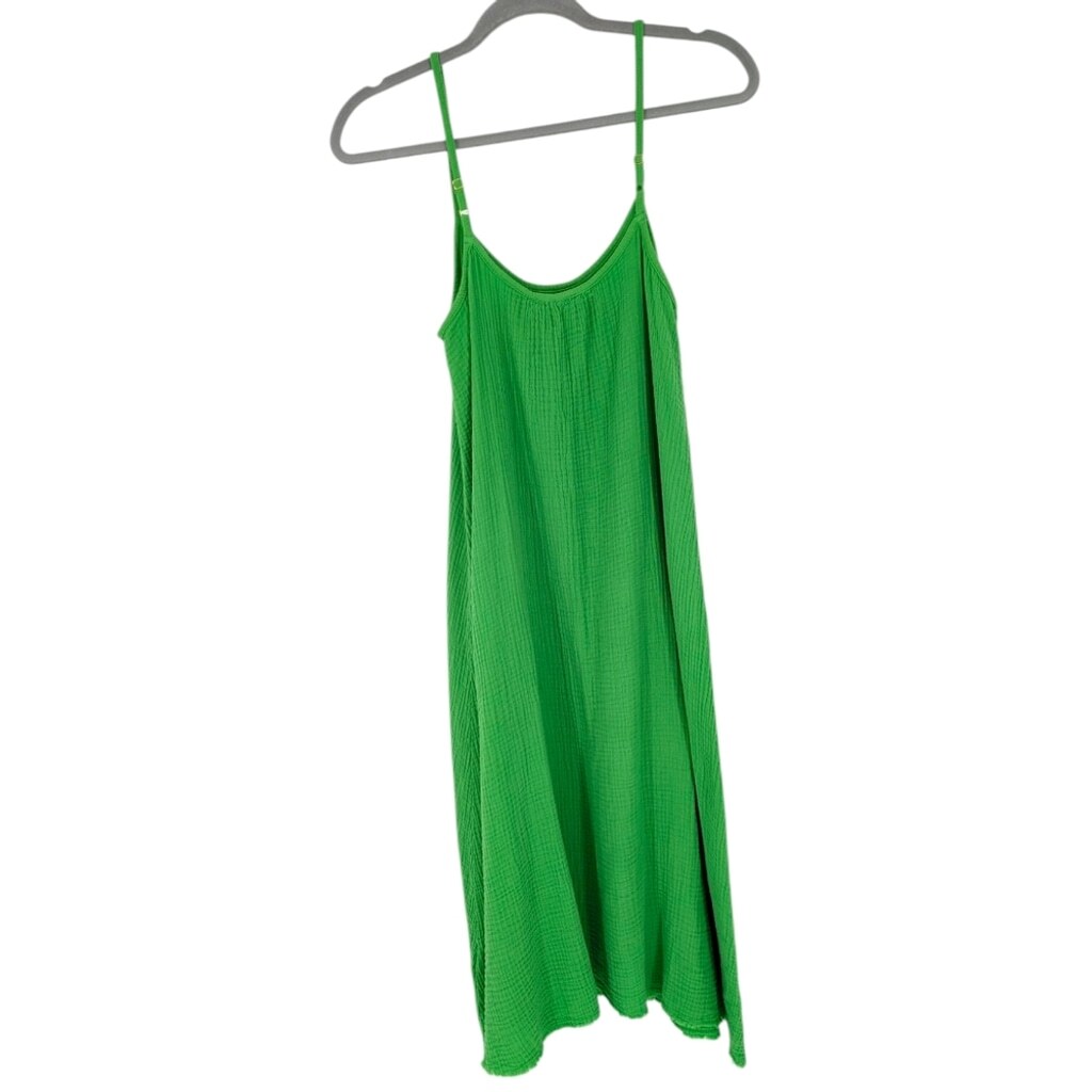 Nation LTD Adele Midi Dress Gauzy Cotton Relaxed Summer Lime Green Size XS