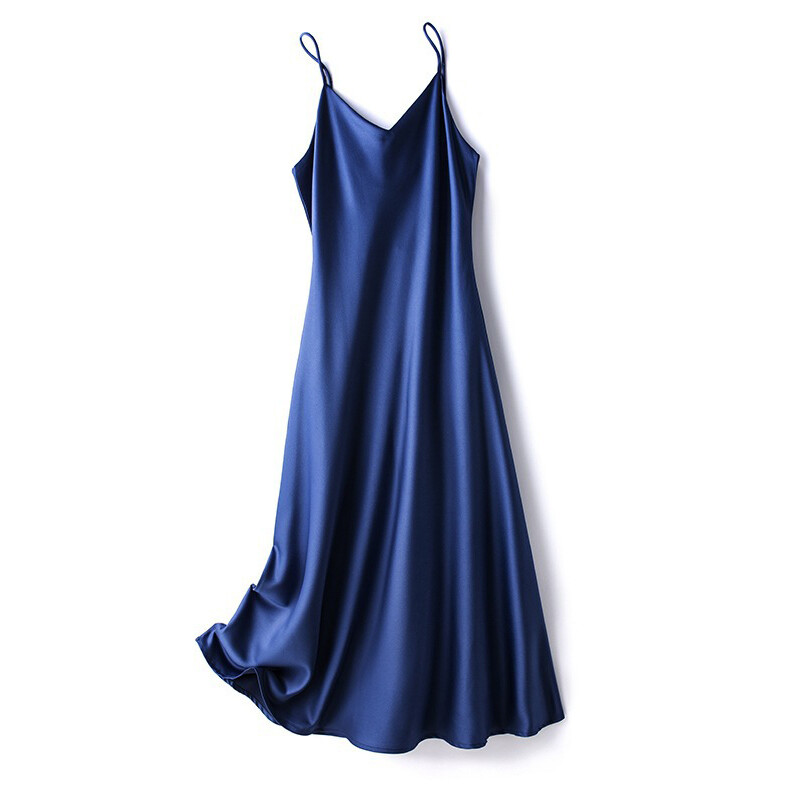 Lady Silk Satin Slip Dress Spaghetti Strap V Neck Sleeveless Lingerie Long Dress