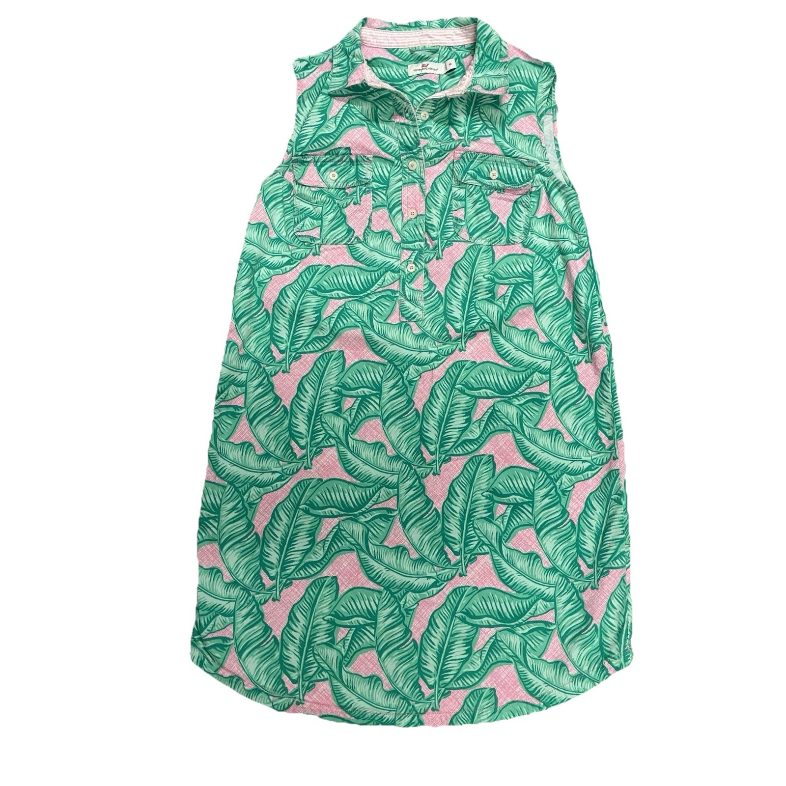 Vineyard Vines Banana Leaf Margo Shirt Dress Women’s Size 10 Green Pink Tropical