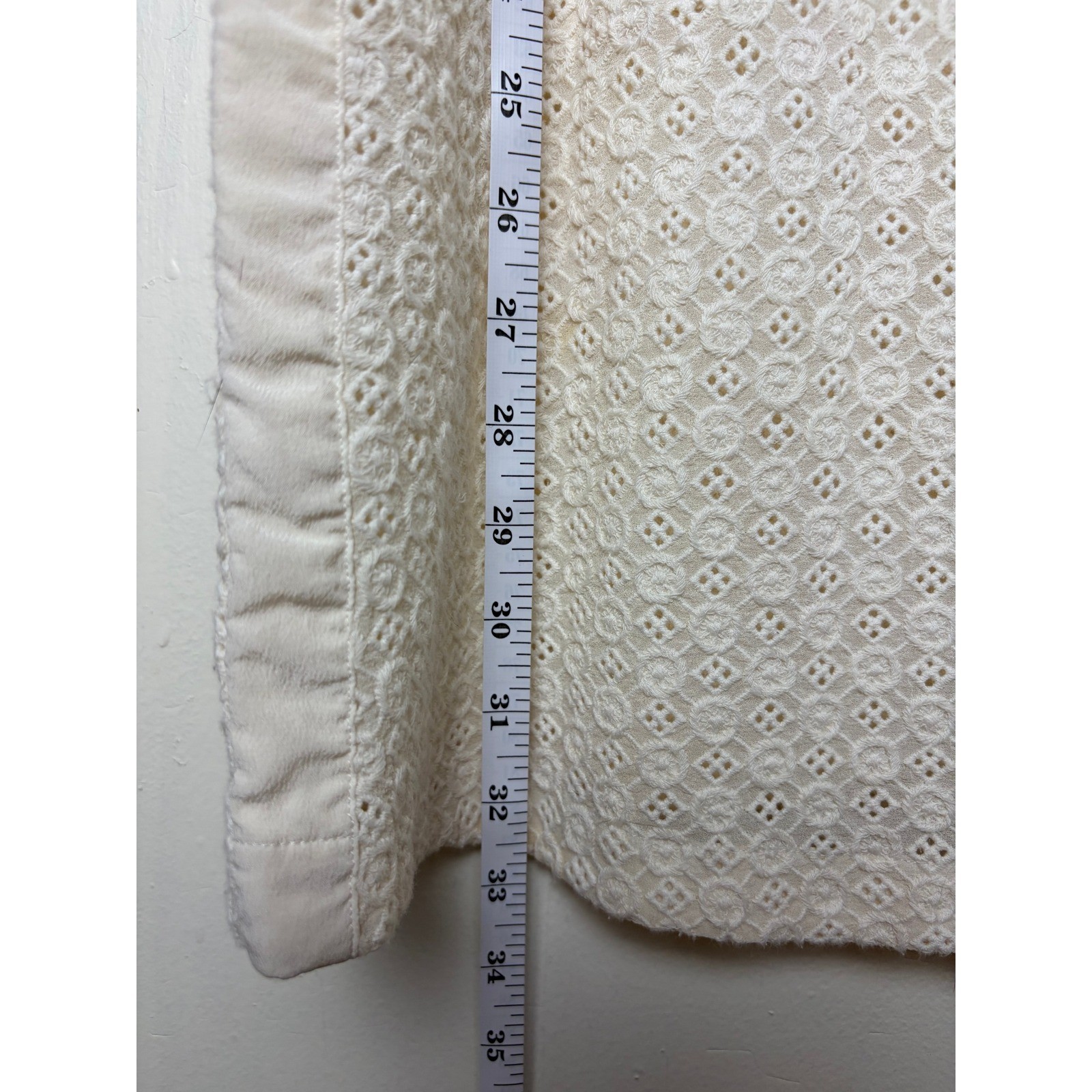 Eres Cream Eyelet Lace Button Front Shift Dress 3/4 Sleeve Size M/L