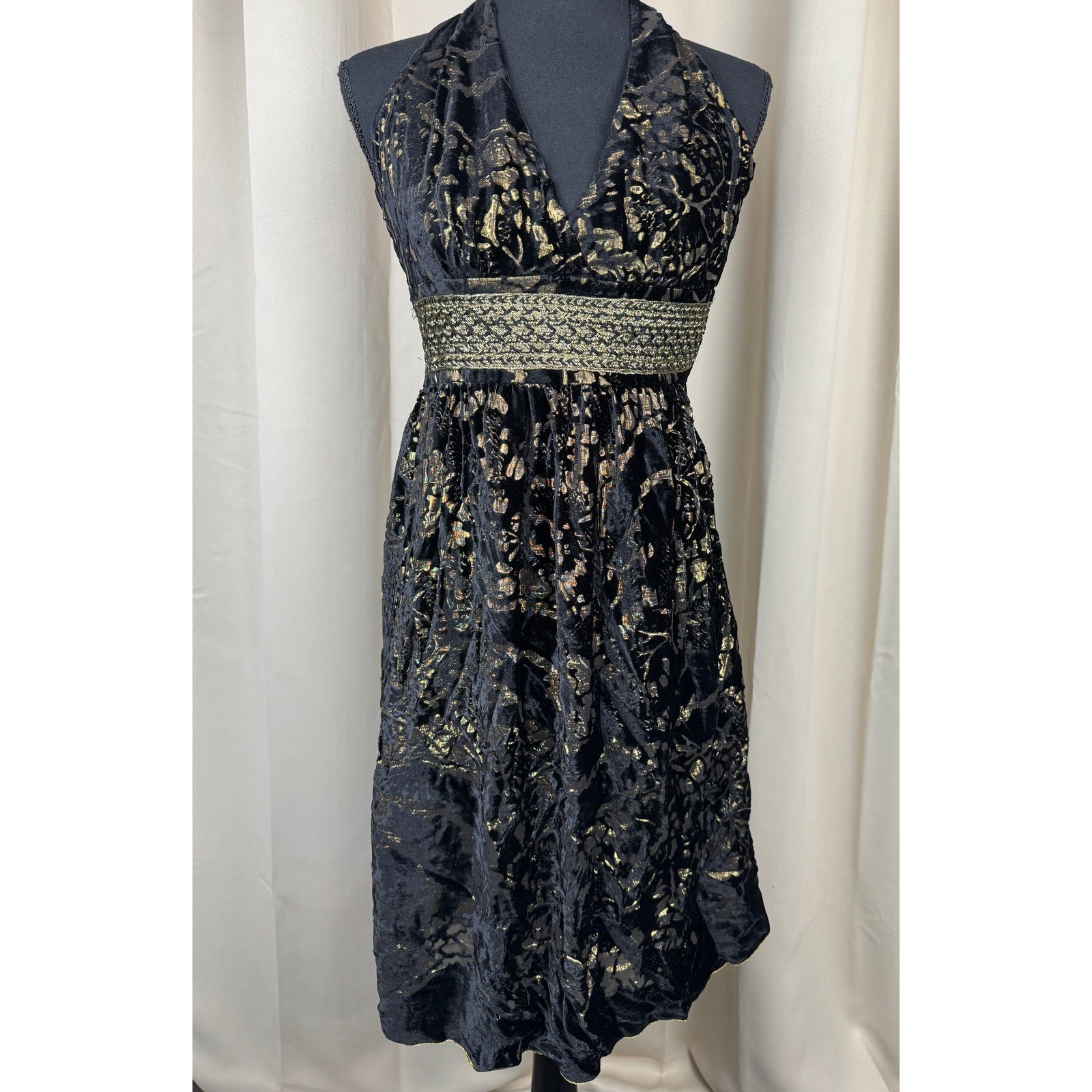 Vintage Y2K Cynthia Steffe Black Gold Burnout Velvet Silk Halter Whimsigoth 2