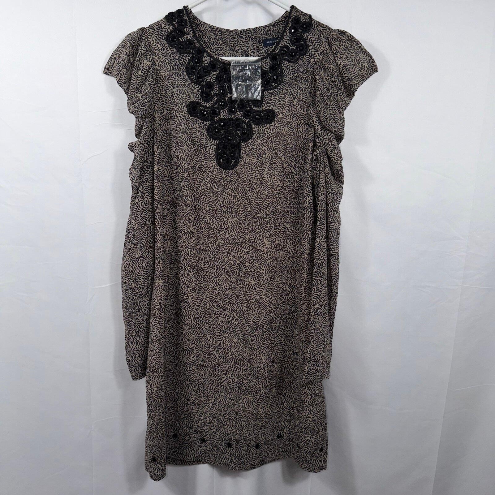 French Connection Printed Embellished Shift Dress 6 NWOT