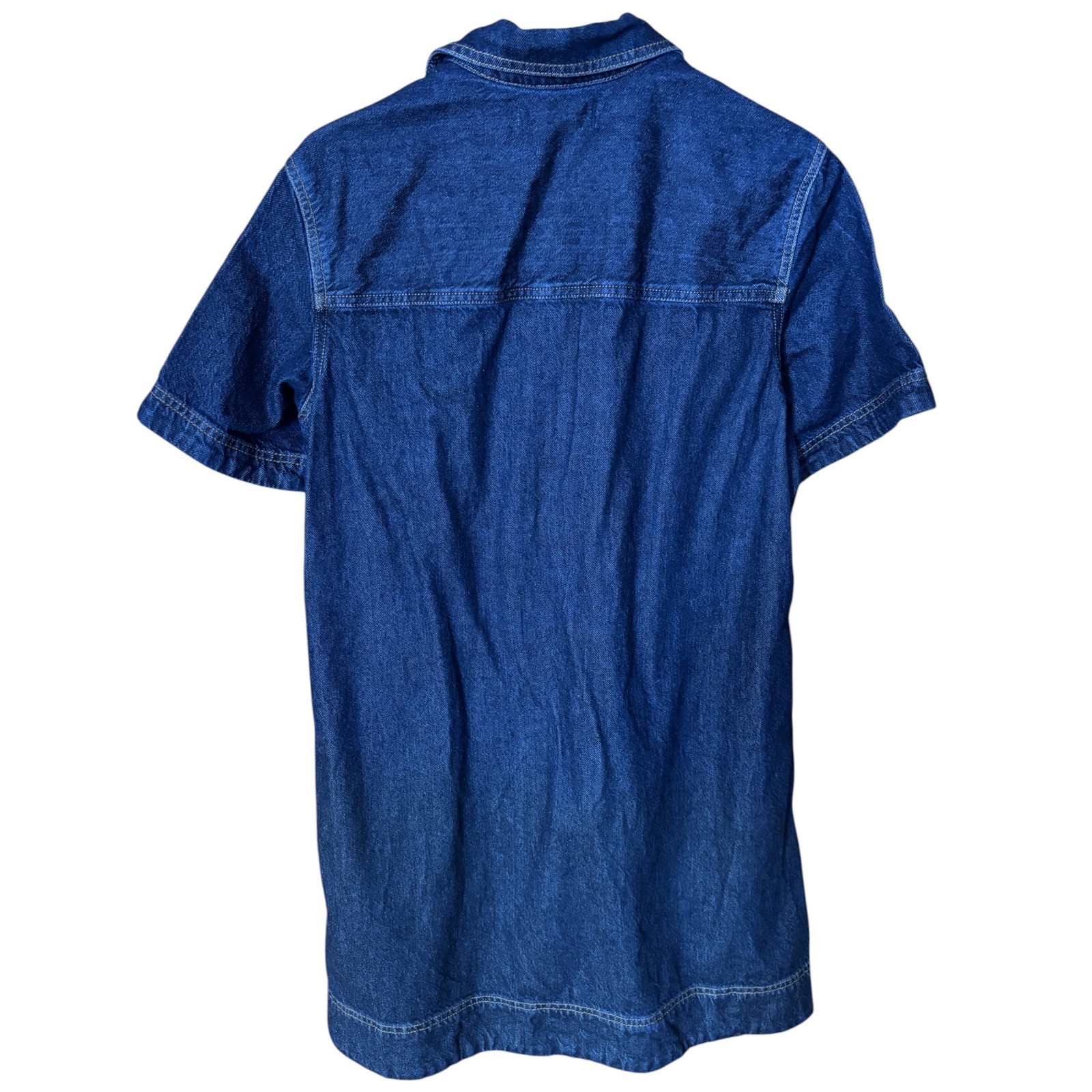 Madewell Denim Short Sleeve Mini Shift Dress Blue Indigo Cotton Pockets Size S