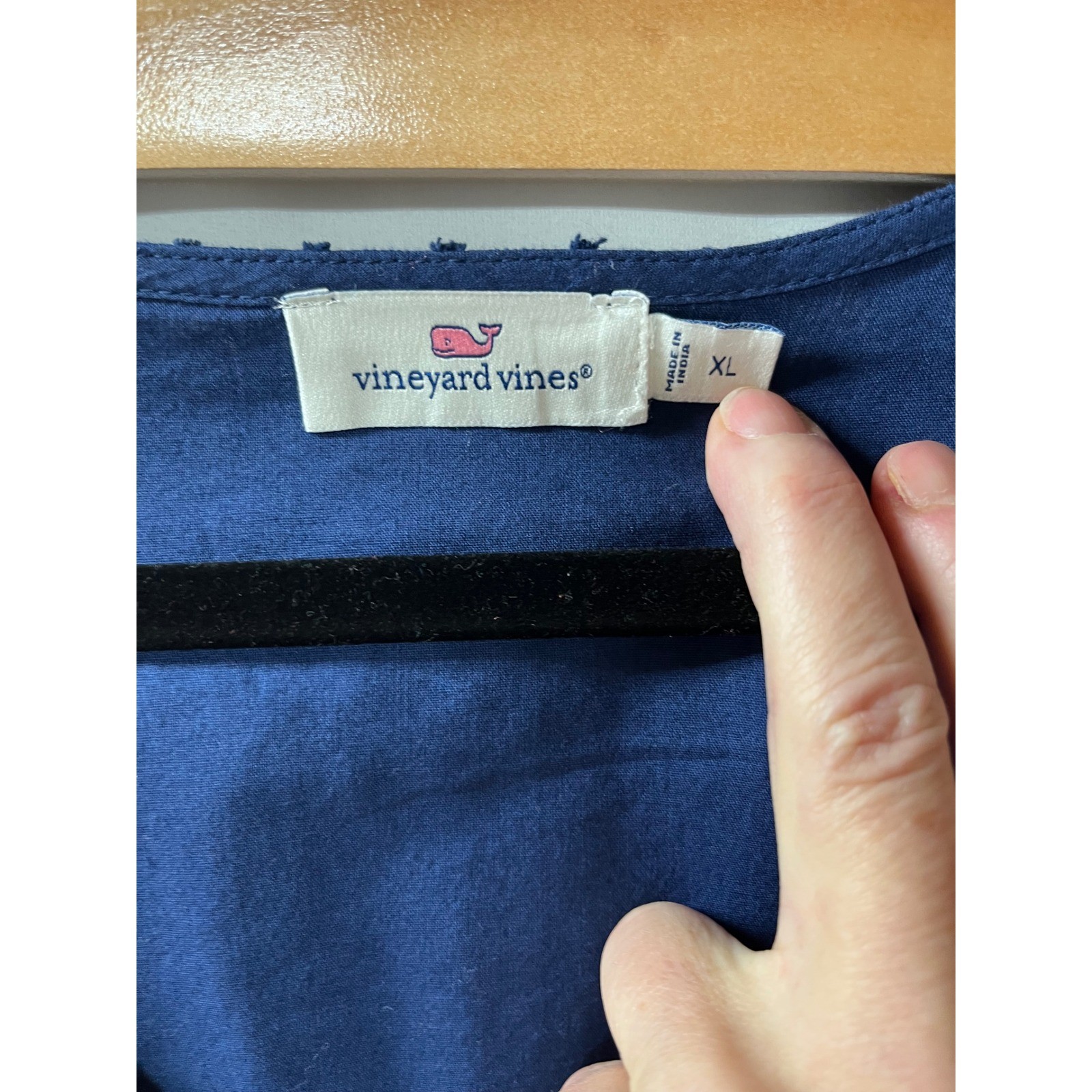 Vineyard Vines Womens XL Navy Blue Swiss Dot Smocked Wrap Mini Dress Long Sleeve