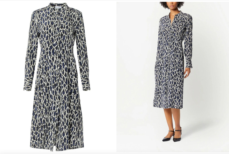 Equipment Femme Thea White Blue Black Leopard Print Silk Midi Dress 2