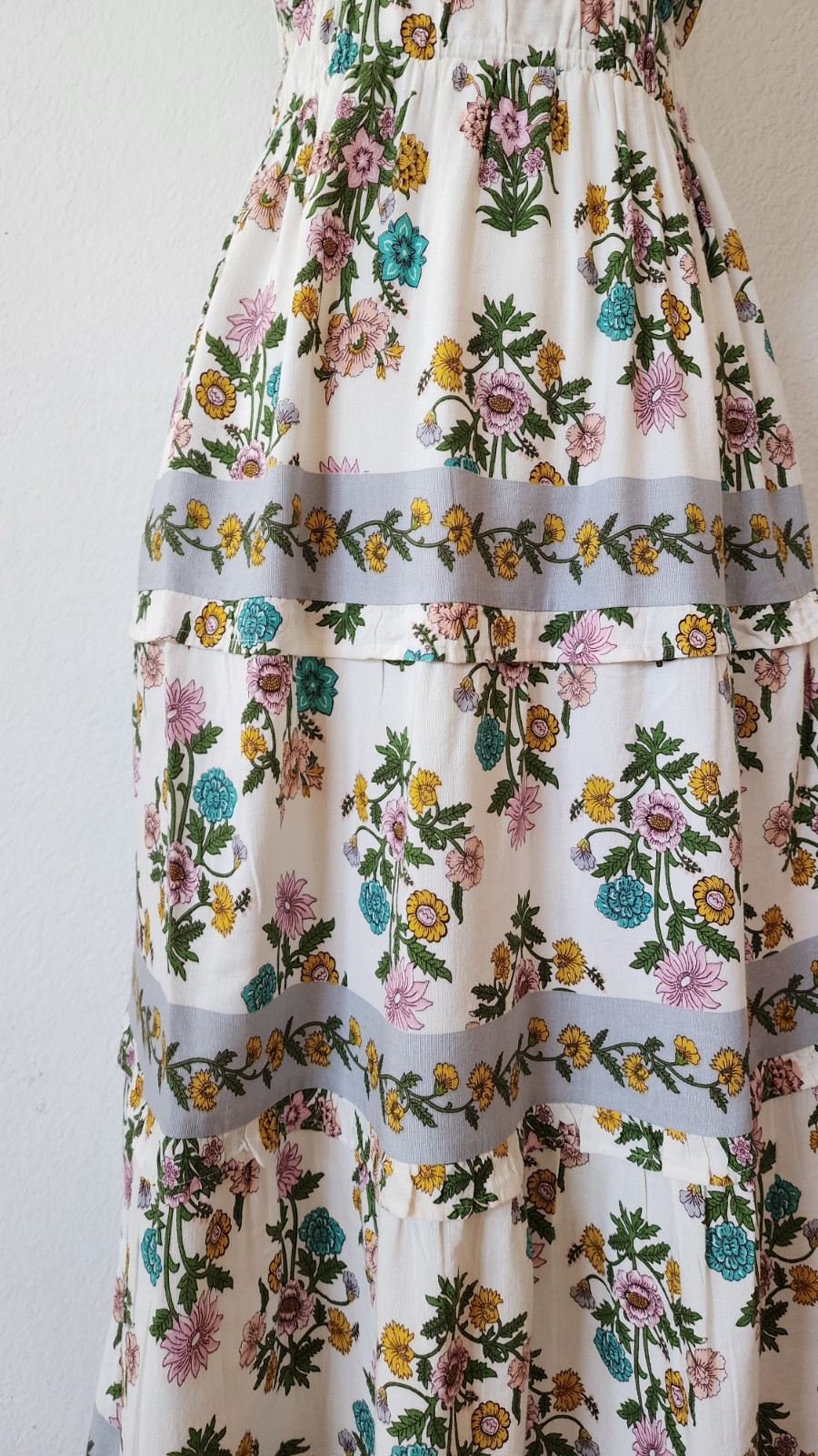 New Anthro Maxi Dress Size Large Floral Linen Blend Europe Coquette Pockets