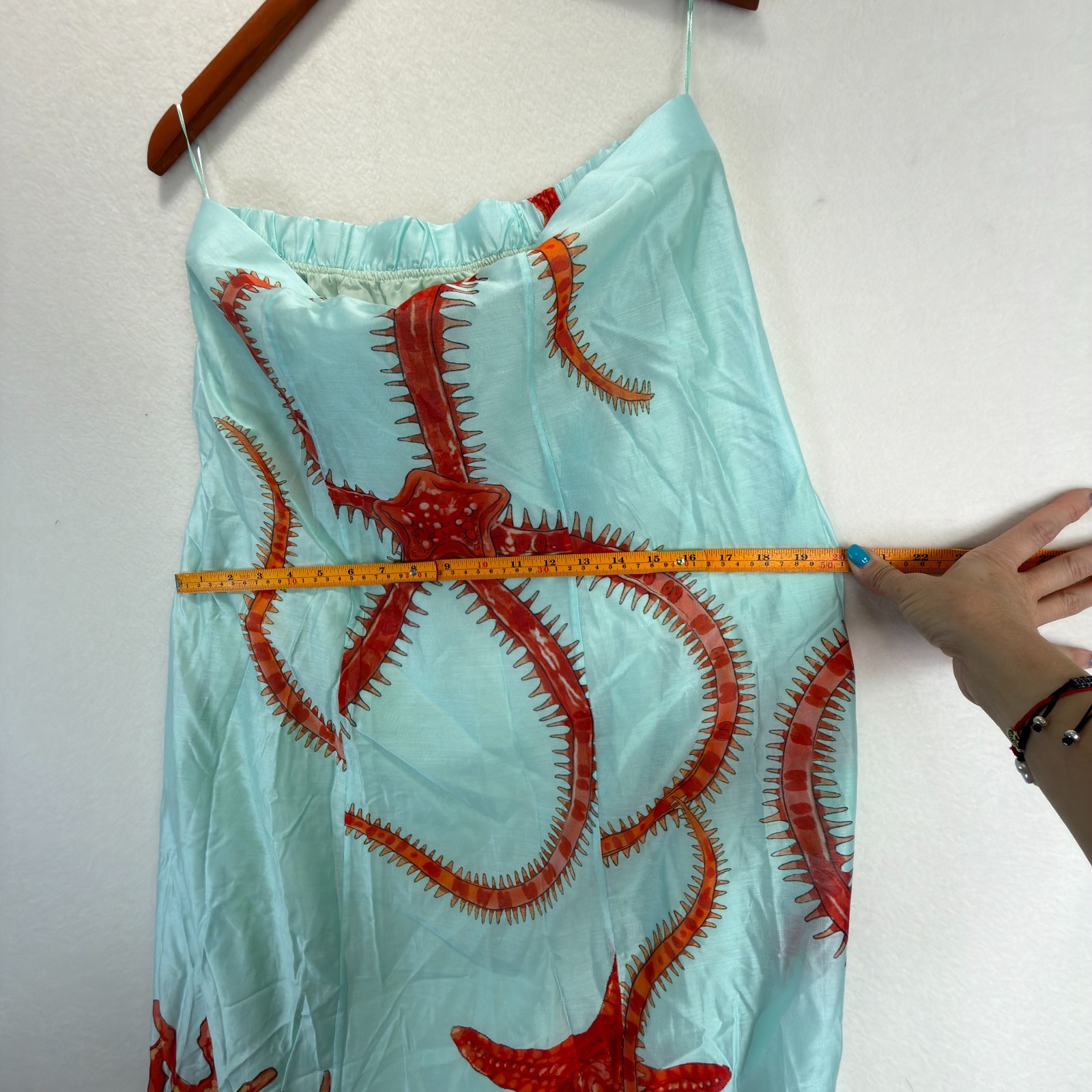 MUMA WORLD Blue Red Starfish Print Sleeveless Ursa Maxi Dress Size L