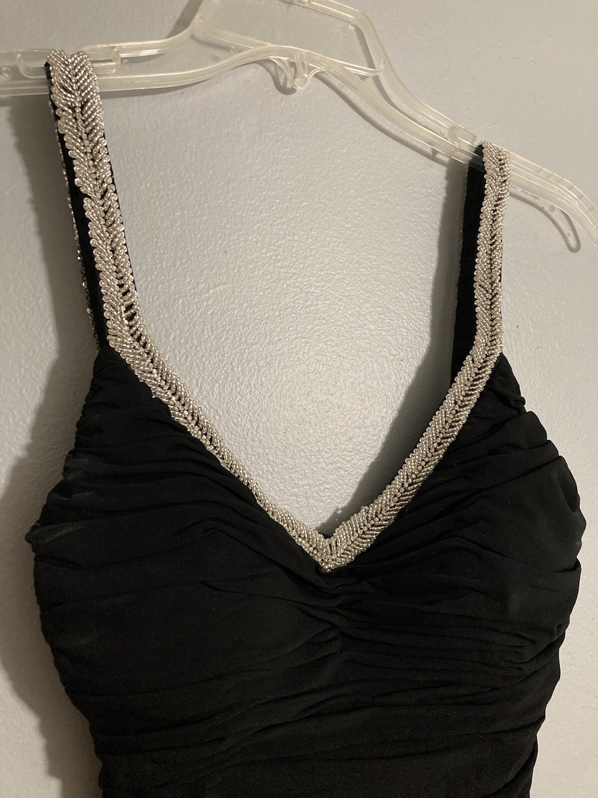 Niteline Black Beaded Strap Neckline Ruched Cocktail Dress Size 2 NWOT