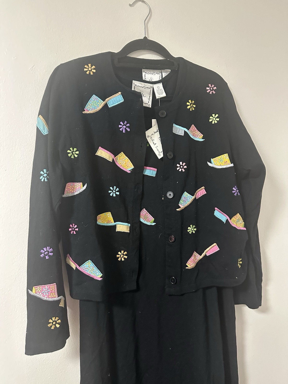 ICONIC NWT Michael Simon Set Shoe Print Embroidered Button Down And Dress