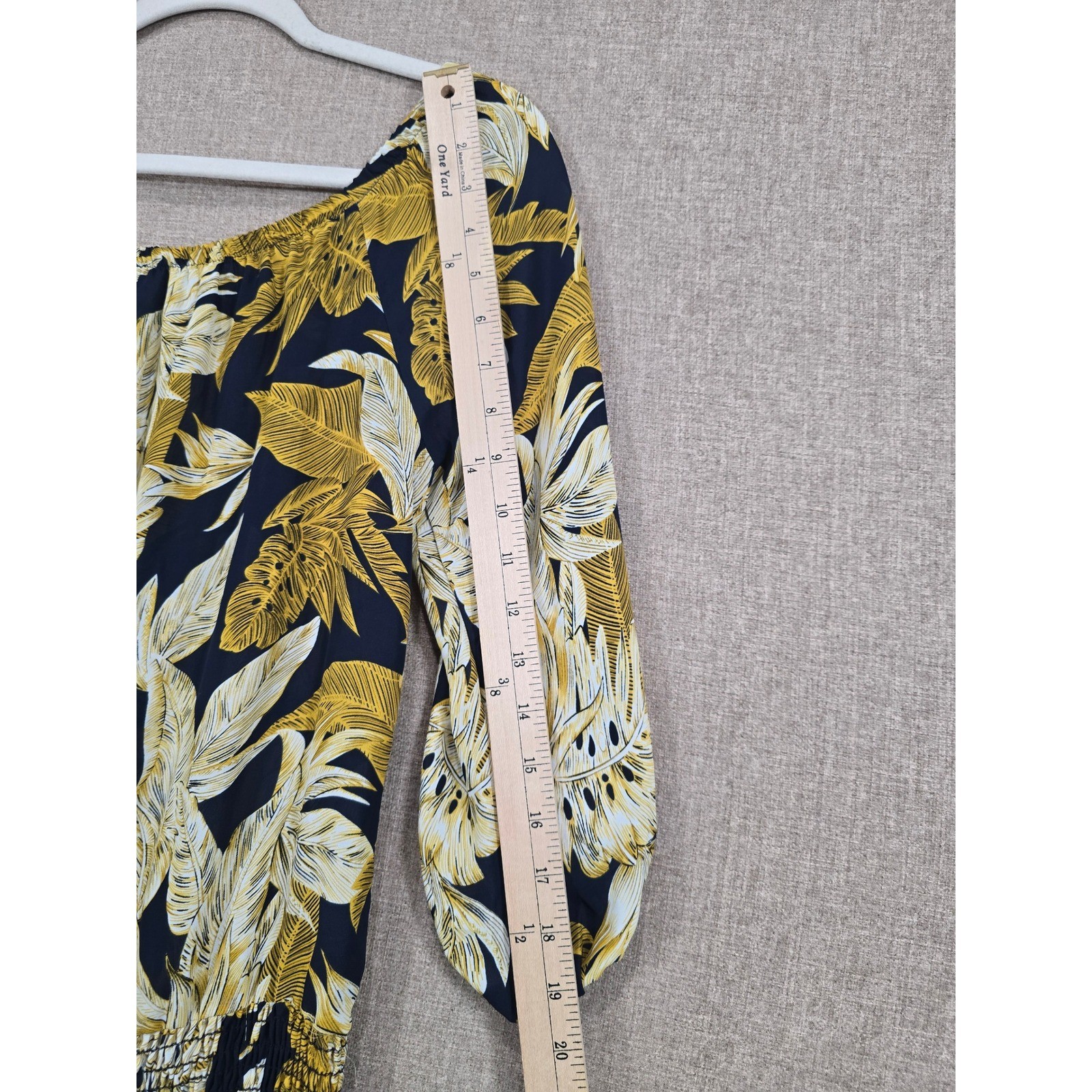 Veronica M Tropical Palm Leaf Smocked Drop Waist Mini Dress Navy Yellow Medium