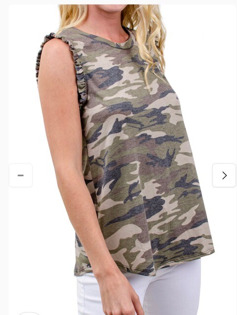 Camouflage Print Tank for women Ruffle Sleeveless Military Inspired Look