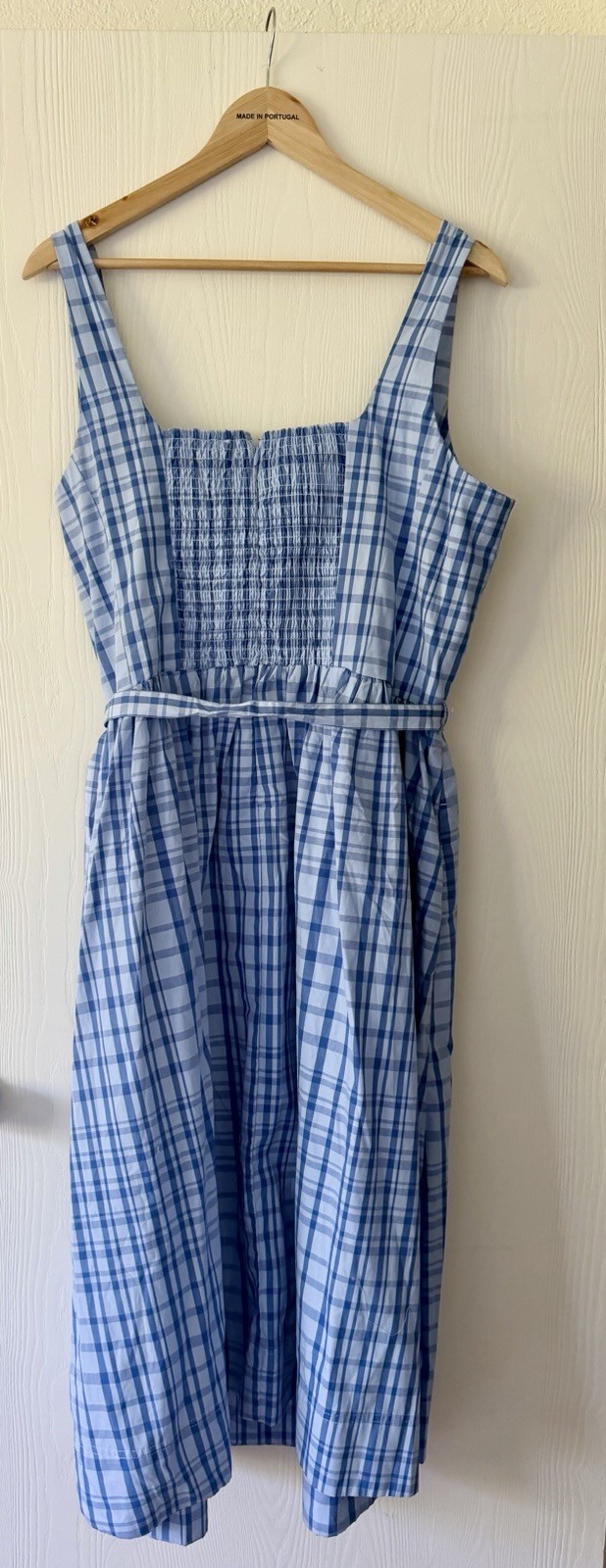 Free Assembly Blue & White Belted Midi Dress Sleeveless Sundress XXL (20)