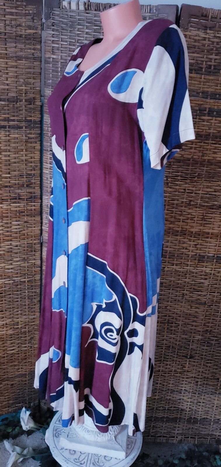 Vintage 90’s Colorful Boho Chic Abstract Art to Wear Full Button Dress Sz L