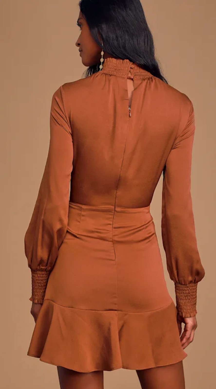 🌼B2G1🌼 Lulus Match Maker Rust Orange Long Sleeve Mini Dress Size Medium NWT