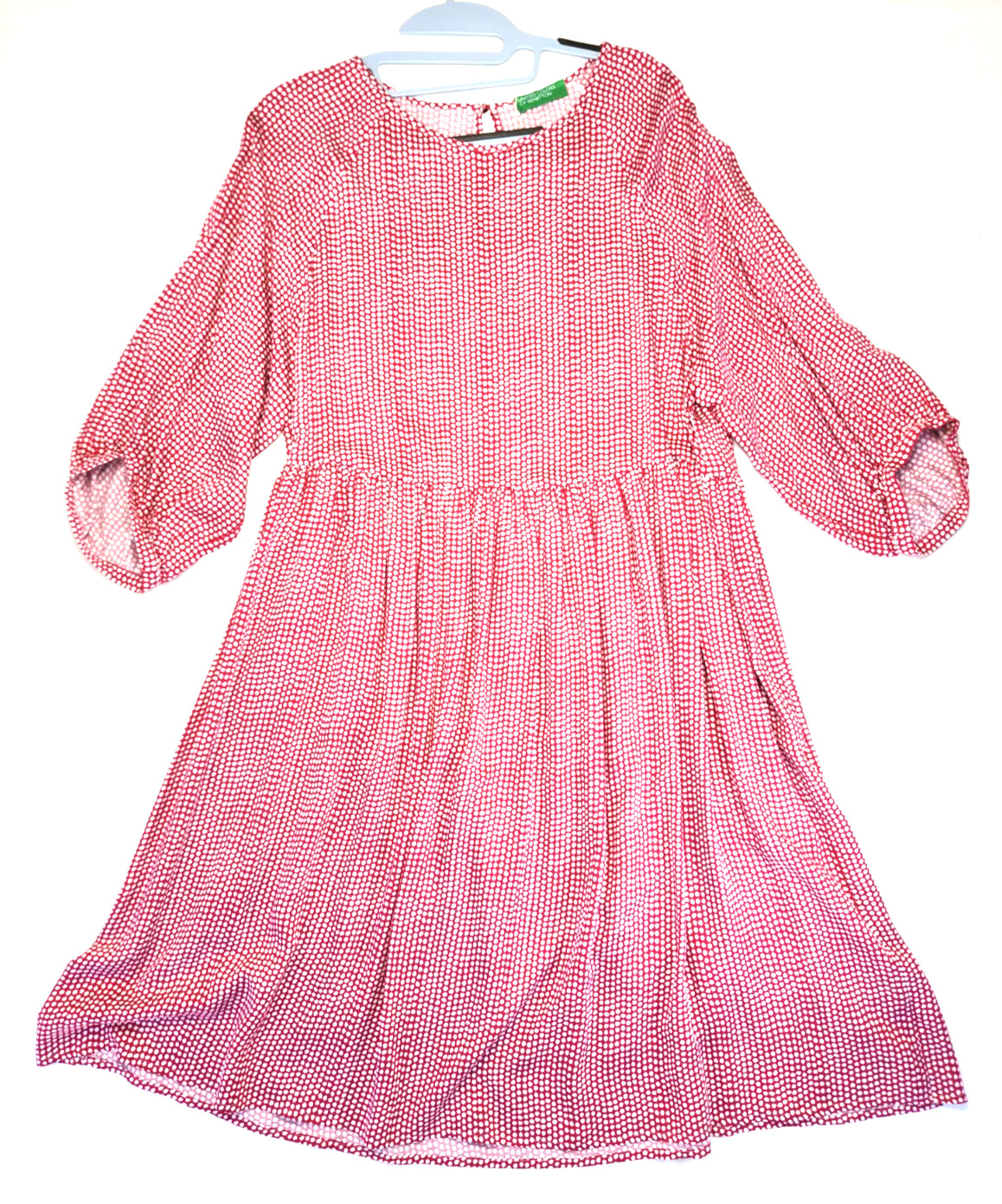 United Colors of Benetton 3/4 ballon sleeve red white midi dress NWT Small
