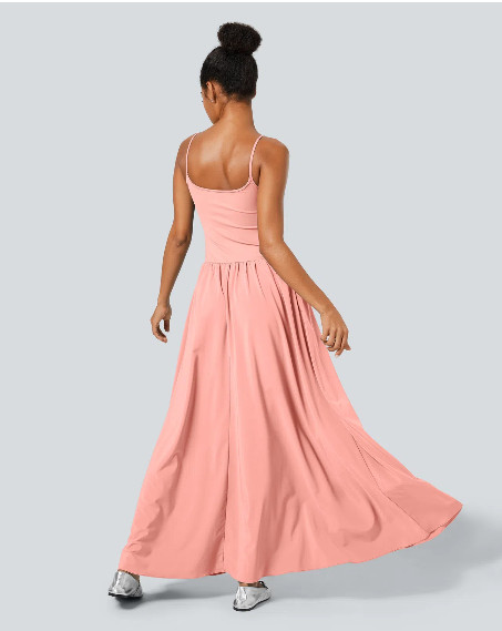 NWT Halara Breezeful Backless Side Pocket Flowy Flare Maxi Quick Dry Slip Dress