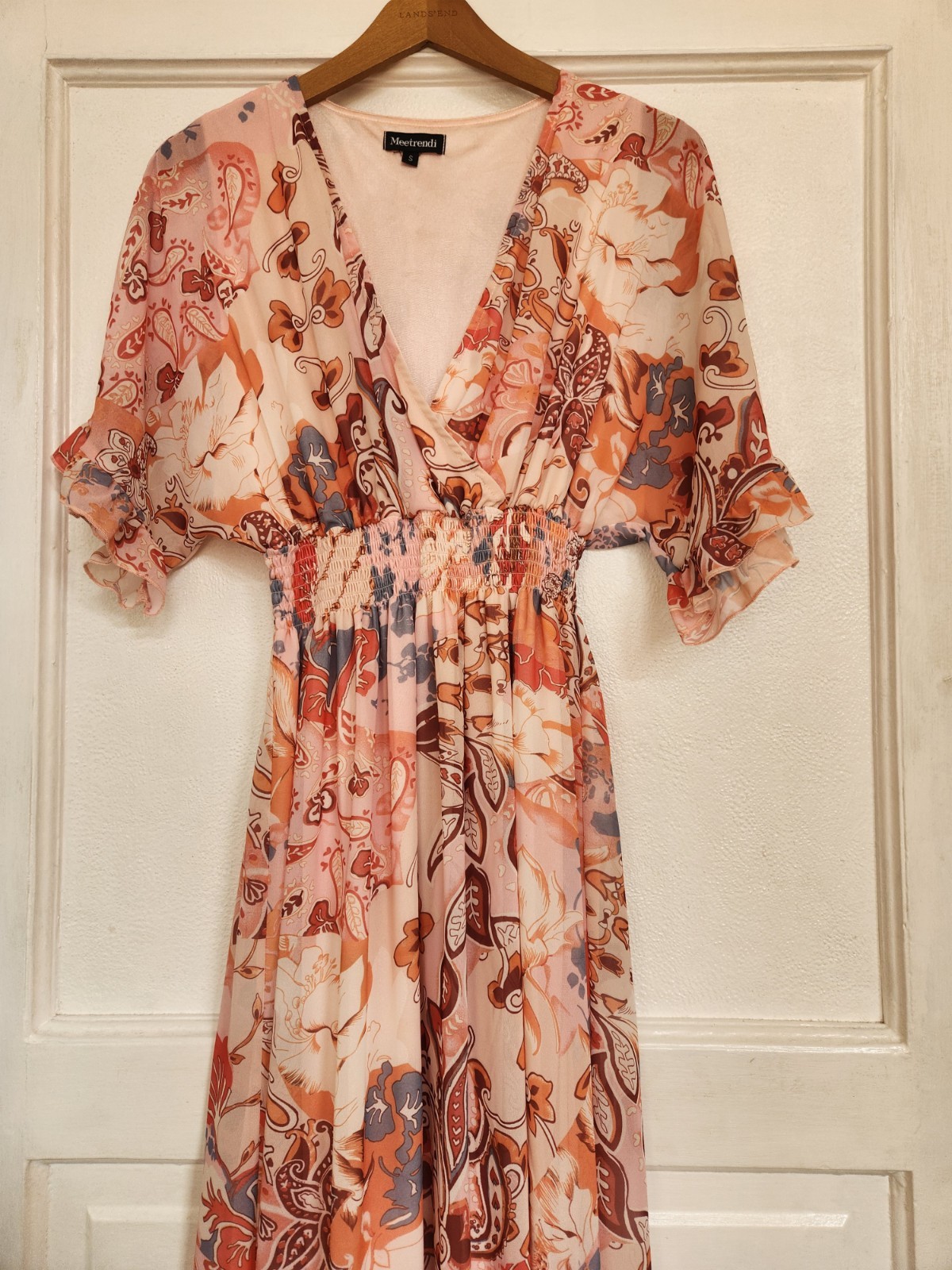 Women’s Spring Summer Floral Midi A Line Chiffon Boho Long Beach Dress – Size Sm