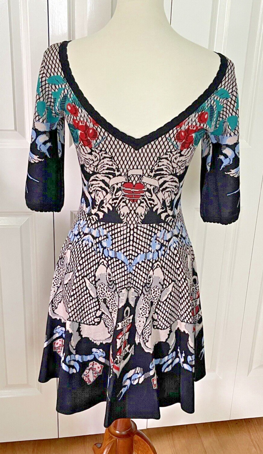Rare Temperley London Fortune Intarsia Knit Mini Dress Size L Fish/Bird/Flowers
