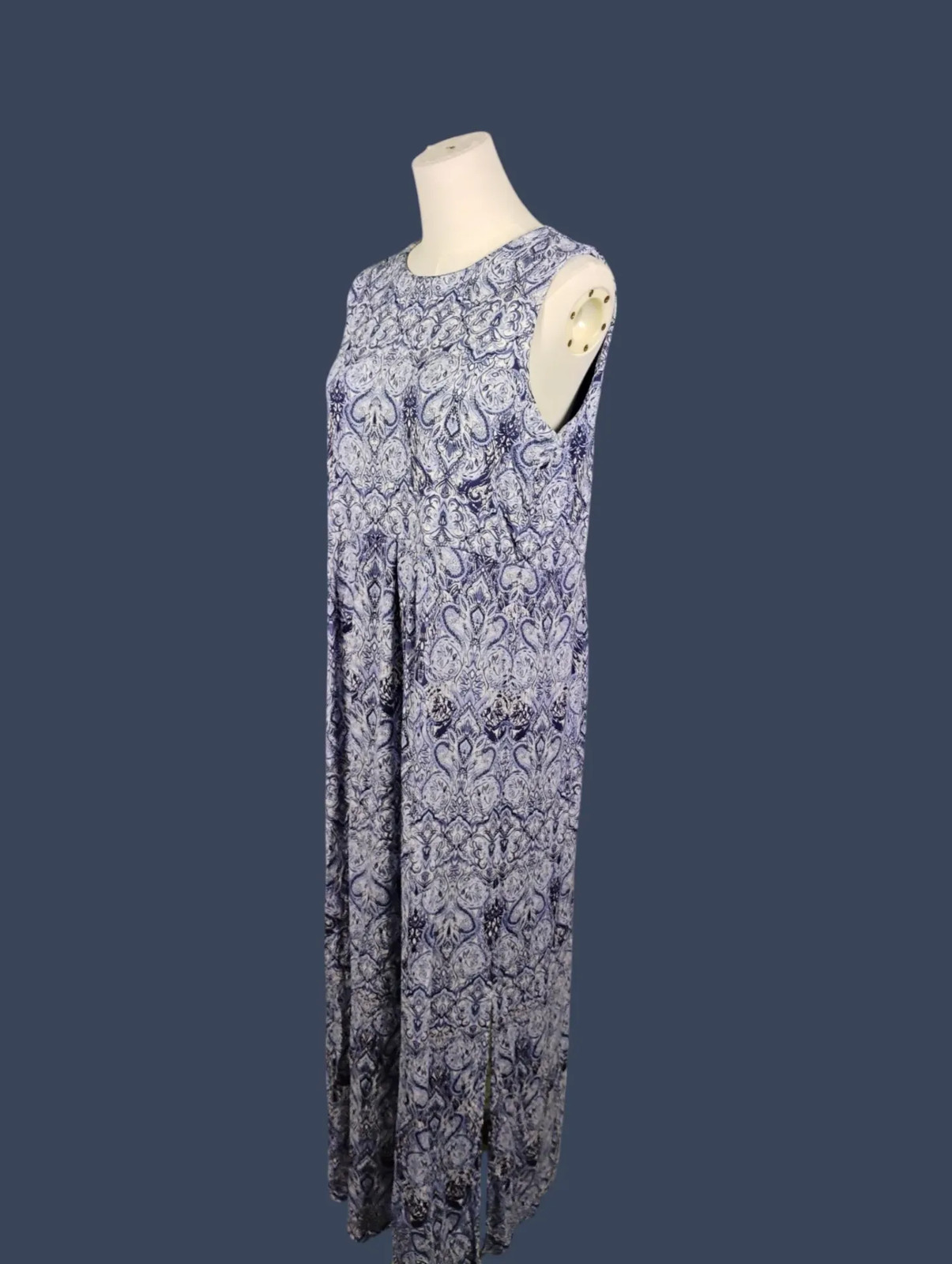 J. Jill Blue White Paisley Sleeveless Maxi Dress M Tall
