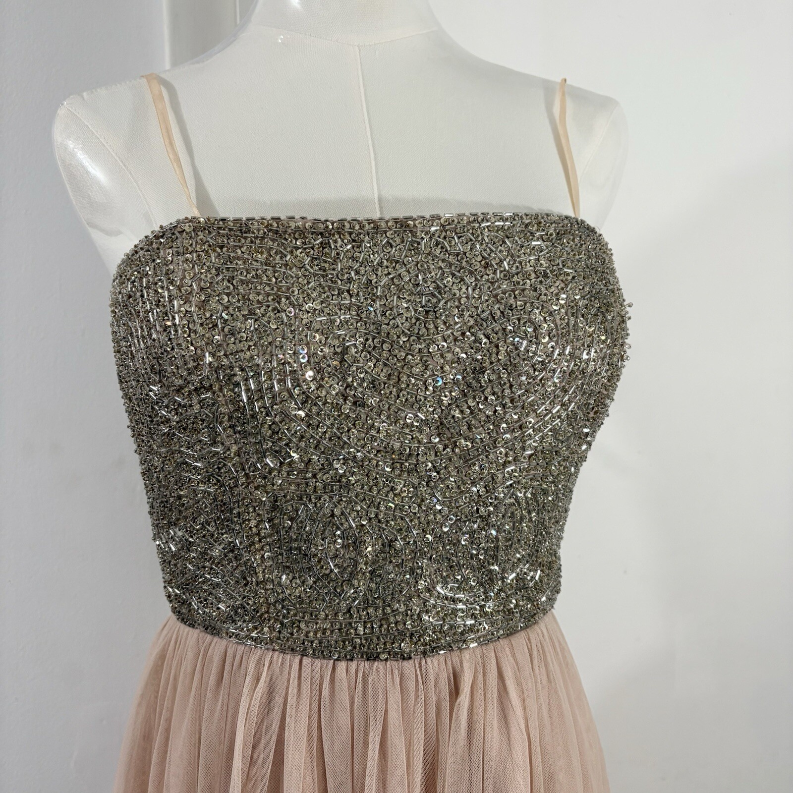 AIDAN MATTOX Sz 6 Blush Beaded Top Tulle Party Prom Pageant Dress Sparkle Short