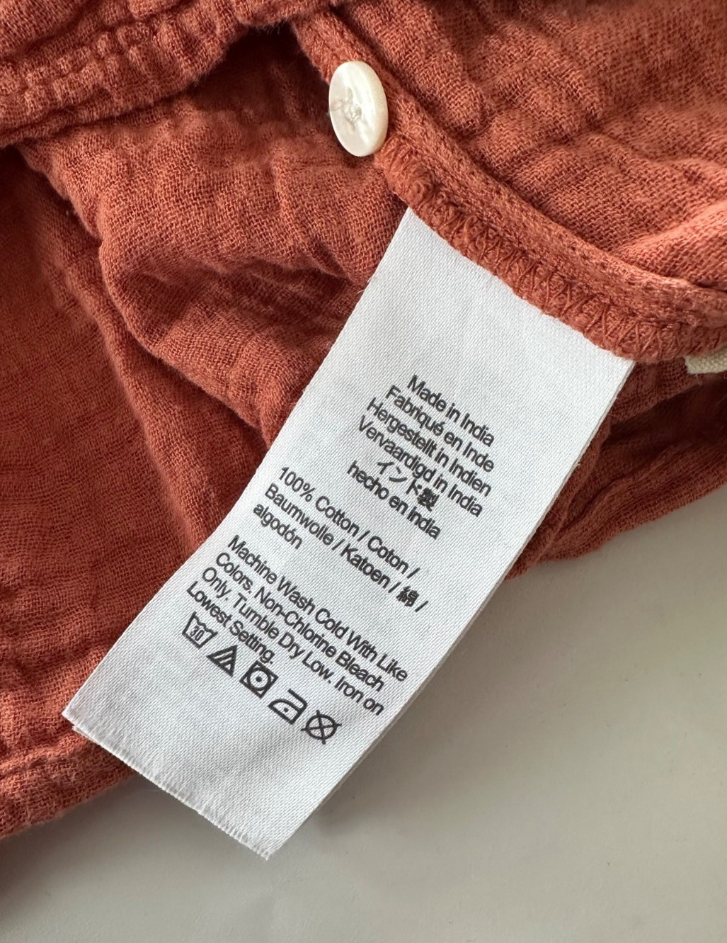 Madewell LG Orange Lightspun Cuff-Sleeve Button-Front Tiered Gauzy Mini Dress