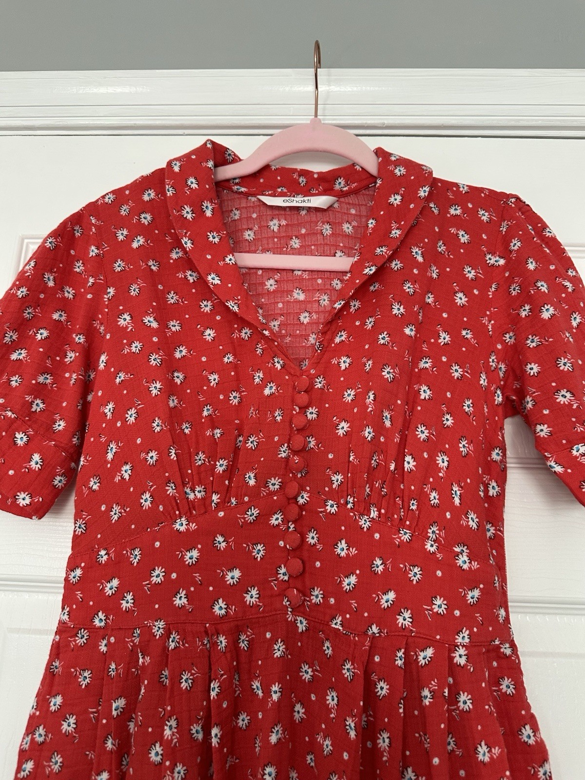 EShakti 1940s Style Red Floral Cotton Blend Dress Size XS