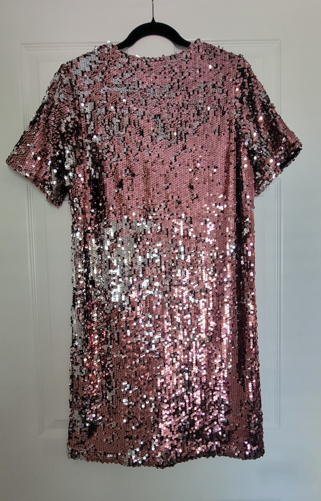 J. Crew x Universal Standard Silver Pink Sequin Dress Small Short Sleeve V Neck