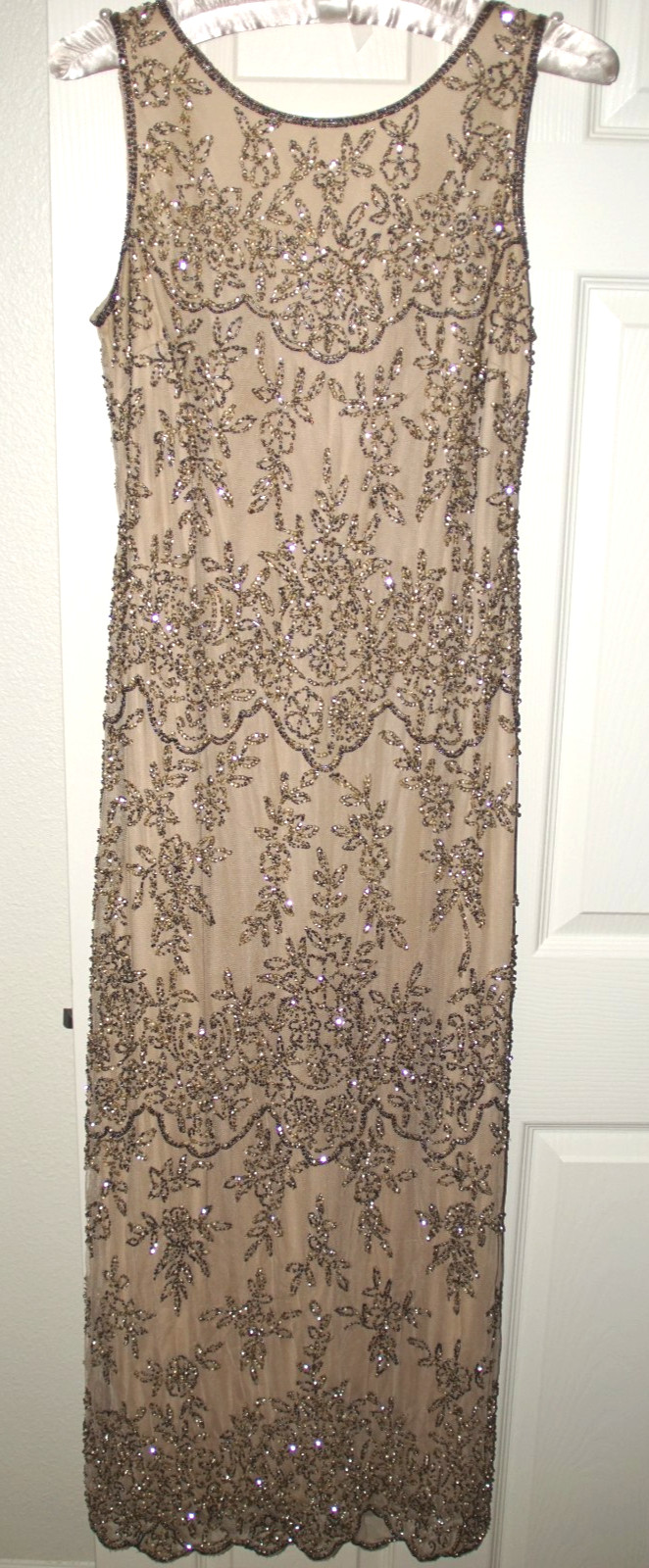Pisarro Nights Embellished Mesh Gown * Sz 10 * Sleeveless * MOB * Champagne *EC
