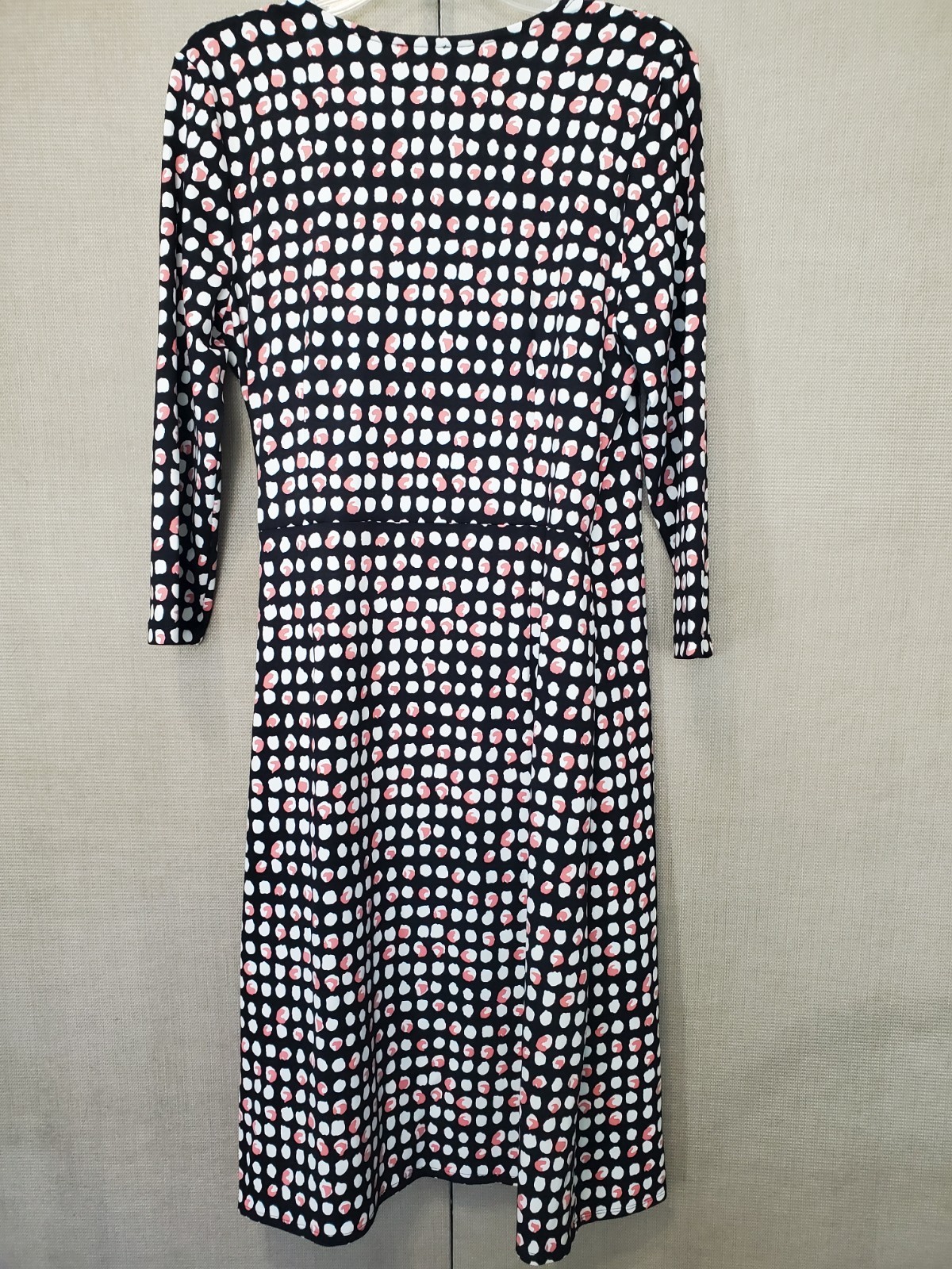 TALBOTS Smooth Stretch Scuba Knit Geometric Dots Faux Wrap Dress Size Large NWT
