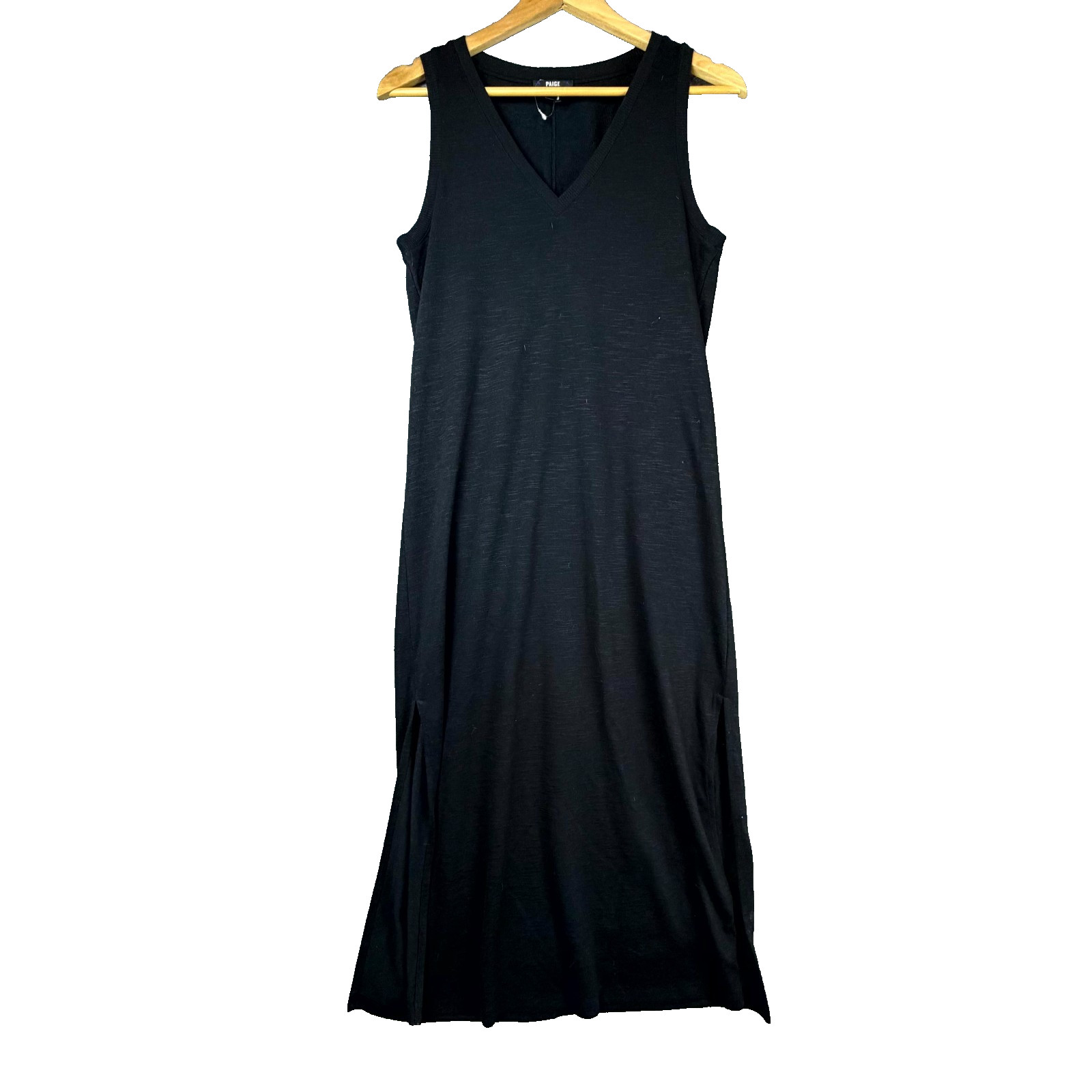 Paige Sage Midi Tank Dress Womens Small Black Rayon Stretch V-Neck Side Slits