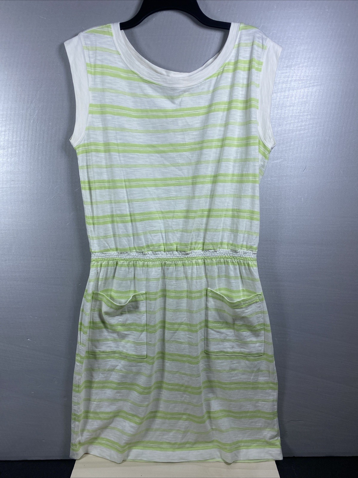 GAP Women’s White Green Striped Cotton Sleeveless MIDI Dress Size M Tall