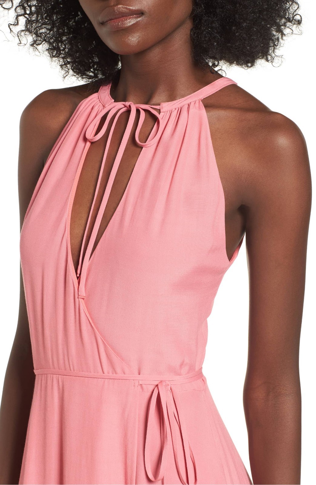 PRIVACY PLEASE Pink True Wrap Halter Tie Neck Hi-Slit Maxi Dress S 4/6 Nordstrom